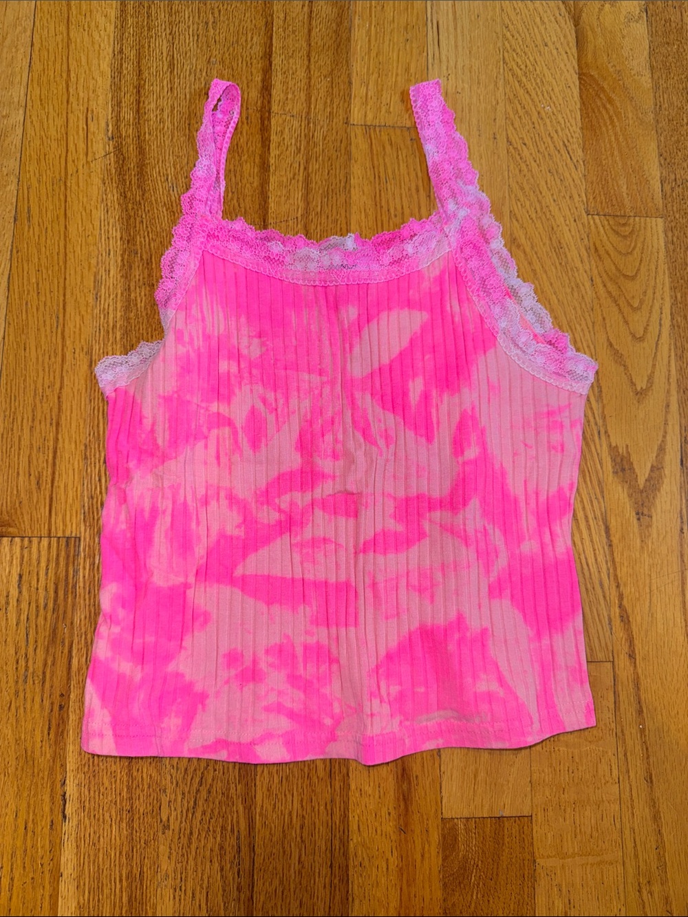 Sls Apparel Pink Tie-Dye Lace-Trim Ribbed Tank Top Youth XL